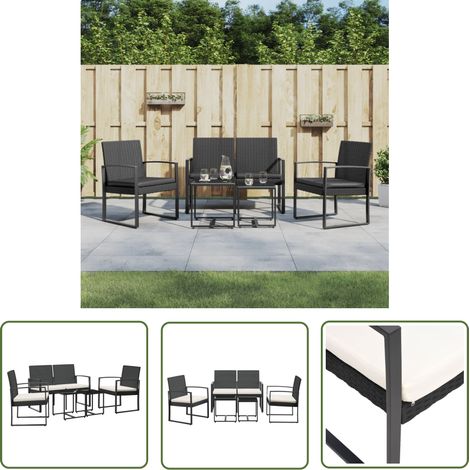 The Living Store Ensemble à manger de jardin avec coussins 5 pcs noir rotin PP - Salon De Jardin - Ensemble De Jardin - Meuble De Jardin - Table De Jardin - Chaises De Jardin (1/5)