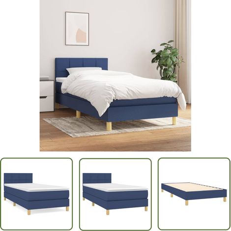 The Living Store Sommier à lattes de lit avec matelas Bleu 90x200 cm Tissu - Lit Plateforme - Lit Double - Literie - Matelas Ressorts Ensachés - Têted Lit Ajustable (1/5)