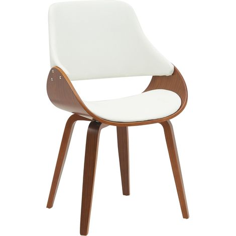 Chaise de salle à manger x1 design scandinave en bois courbé noyer et similicuir blanc 100007537 (1/5)