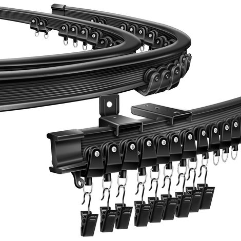 Rail de rideau de plafond pour baie vitrée, 3 m, flexible et pliable, montage mural, camping-car, rails de rideaux et raccords noirs (1/5)