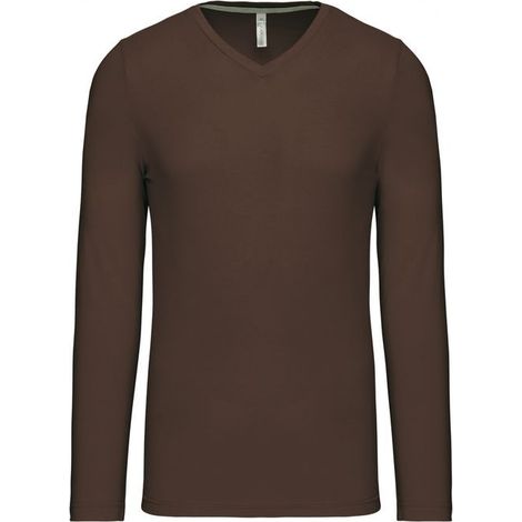 Tee-shirt de travail col V manches longues Kariban 100% coton Marron S.