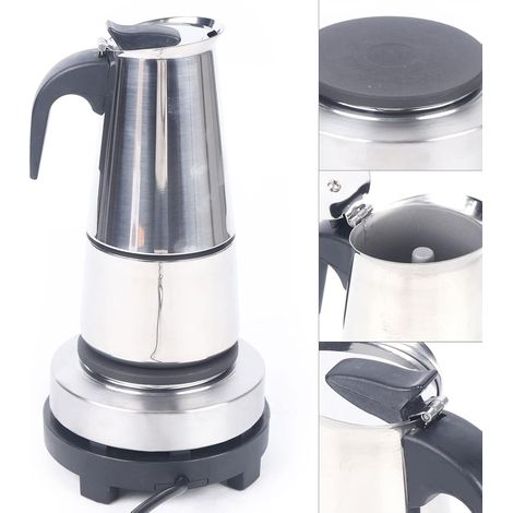 Espressokocher, 220V Edelstahl Elektrisch Kaffeekanne 6 Tassen Espressokanne, 300 ml Mokkakocher Kaffeebereiter Moka Espressokännchen mit Elektroherd, Spülmaschinengeeignet (6 Tassen 300ml) (1/5)