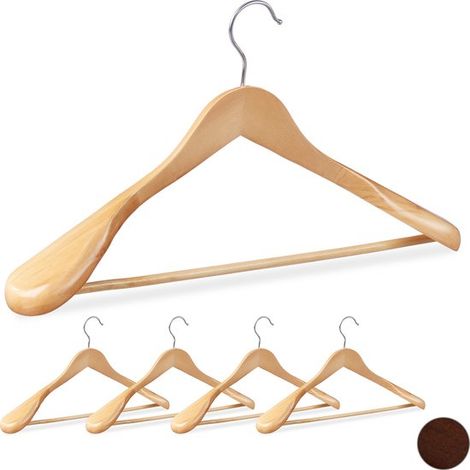 Lot de 5 cintres en bois – Cintres avec épaules larges et crochet porte-pantalon – Pour vêtements, vestes et pantalons – Marron (1/5)