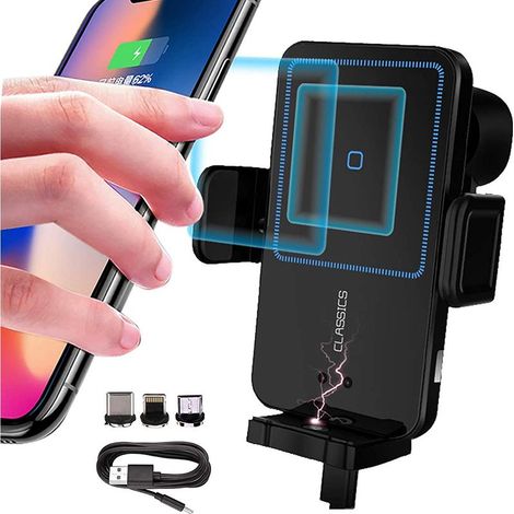 Support Voiture Ventilation - Chargeur Sans Fil 15 W - Compatible Qi - Support Rotatif 360° - Pour Téléphone Portable - 1 Pièce (1/5)