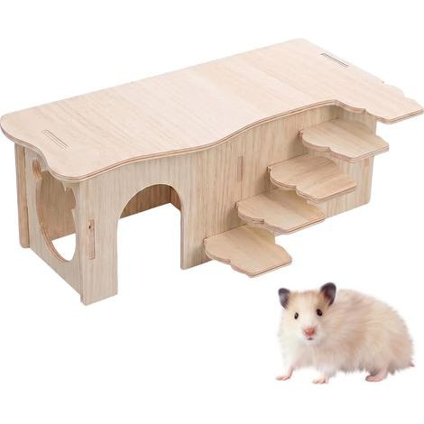 Wooden House for Hamster 27 x 15 x 10.5 cm Guinea Pig House with Stairs (1/5)