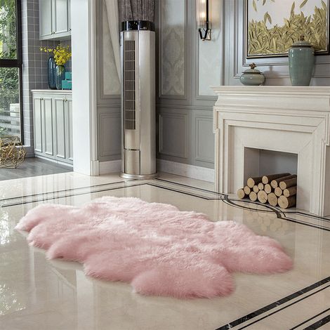Soft Fluffy Fur Sheepskin Rug, Pink 180x110CM (1/4)