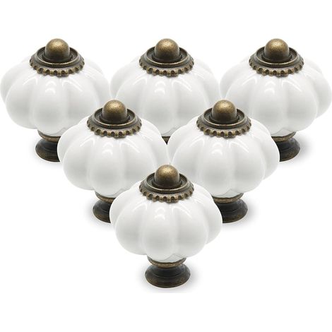 Tiradores de cerámica vintage con forma de calabaza para cómodas, cajones y armarios, 6 piezas, blancos. (1/5)