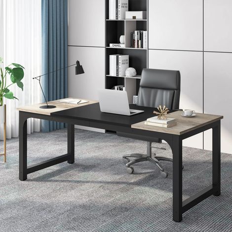 Bureau droit 180x80 cm en bois E1 – Surface spacieuse pour ordinateur et fournitures – Style moderne avec tubes métalliques – Facile à monter