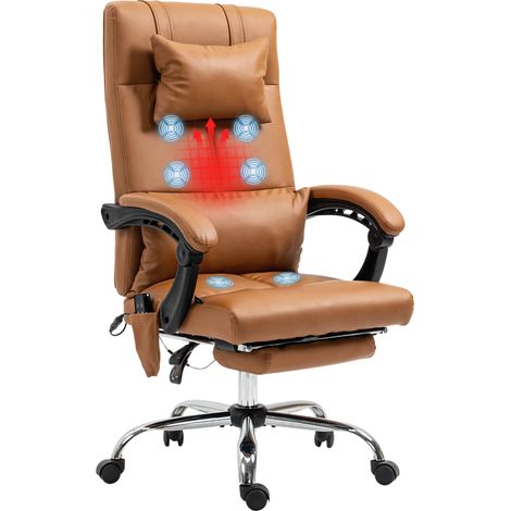 Vinsetto – Fauteuil de bureau massant avec repose-pied rétractable – 6 points de massage – Dossier inclinable 90-155° – Hauteur d'assise réglable 46-54cm