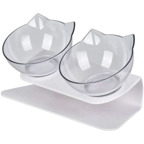 Double gamelle chat chien plastique, Gamelle pour chien chat voyage, Ecuelle chien, Distributeur eau et croquette chat - Transparent