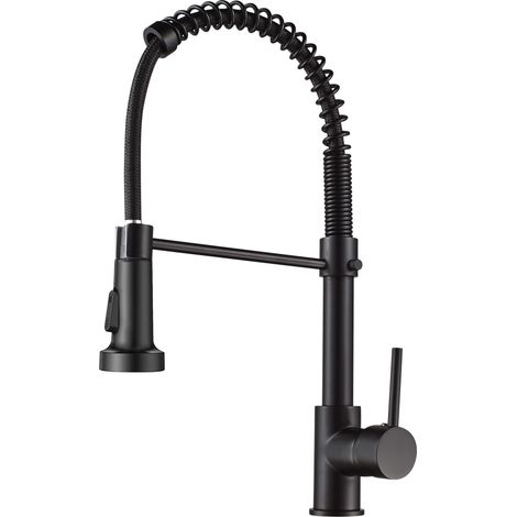 Robinet de cuisine ressort à poignée unique laiton avec douchette extractible mitigeur d'évier de cuisine (Noir) (1/5)
