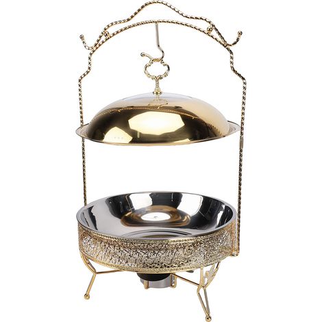 Ensemble de réchauds ronds en acier inoxydable de 8 L, chauffe-plats pour buffet avec couvercle suspendu, cuillère pour les fêtes à domicile, les rassemblements, les événements de restauration, doré (1/5)