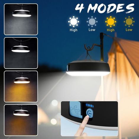 Lampe De Camping Solaire 4500 LM – 126 LED, IPX4, 6000 MAh, 3 Modes, Crochet