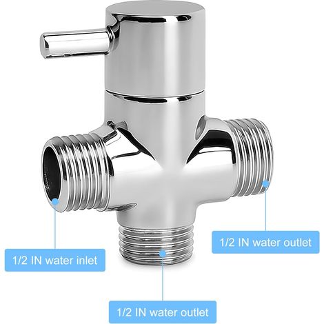 Vanne de Dérivation Commutateur Vanne de Dérivation de Douche en Laiton Chromé Adaptateur en T à 3 Voies Inverseur de Bras de Douche avec Entrée Mâle G1/2 et Double Sortie G1/2 (1/5)