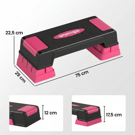 Planche de step ajustable 3 hauteurs (12/17,5/22,5 cm), équipement d'aérobic avec surface antidérapante, coloris noir et rose, pour entraînement cardio à domicile (1/5)