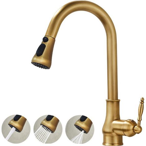 Robinet d'évier en laiton, robinet de cuisine à tirette, trois modes, robinet chaud et froid, tuyau d'eau 3/8, résistant aux éclaboussures (1/5)