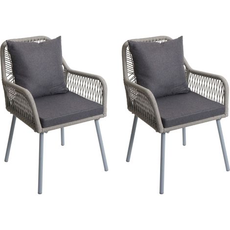 Set de 2 chaises de jardin HWC-O12, coussin d'assise/de dossier Outdoor aluminium corde tr (1/5)