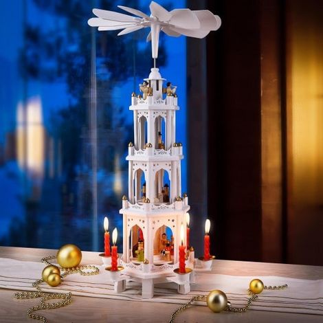 Décoration XXL Pyramide bougeoir de Noël en bois blanc 60 cm (1/5)