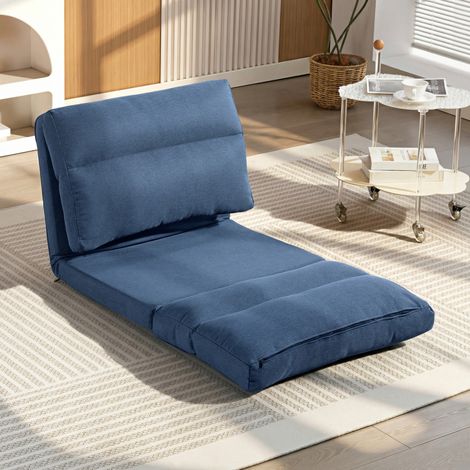 Fauteuil de sol convertible en lit, inclinable de 90° à 180°, tissu - 70 x 72 x 56 cm - Bleu foncé (1/5)