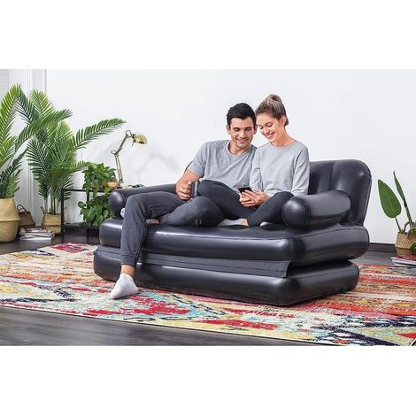 TRADE SHOP - Divano Multifunzione 188x152x64cm Nero Gonfiabile Pieghevole 5in1 Con Sacca 75054 - (1/5)
