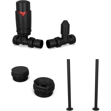 Derry Bold - Thermostatic Radiator Valve & Installation Kit - Black Straight 15mm