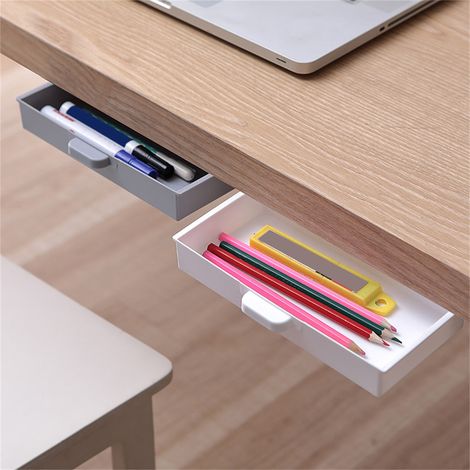 Tiroir De Rangement Sous Bureau - Boîte De Stockage En Plastique Auto-Adhésive - Pour Bureau Cuisine Bureau - 23,5 X 10,5 X 3,5 Cm - 1 Pièce (1/5)