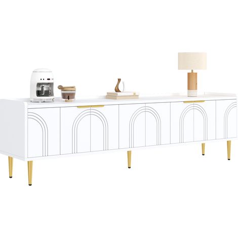 CHICFURN Mobile TV basso 170 x 35 x 47,5 cm in MDF bianco con passacavi (1/5)