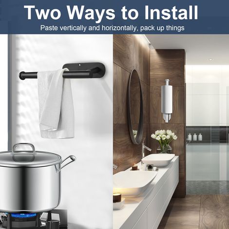 2 pièces porte-papier toilette antirouille auto-adhésif ou perçage télescopique serviette robuste en acier inoxydable support mural sous armoire rouleau verticalement horizontal pour salle de bain cui (1/5)