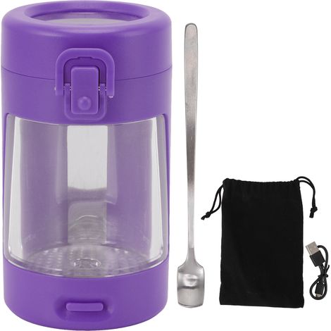 Pot violet LED avec loupe, pot de rangement pour cigarettes portable, contenant hermétique transparent violet avec cuillère