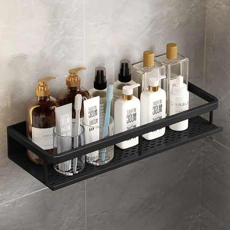 (Noir 40 cm) Étagère de toilette murale en aluminium spatial noir avec panier à langer et accessoires de cuisine (1/5)