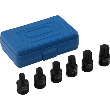 1/2" Drive Impact Star Bit Socket Set T55-T100 Chrome Molybdenum 6PC 40mm Length (1/4)