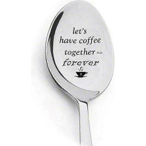 (2 pièces) Cuillères à café « Prenons un café ensemble pour toujours », cuillère gravée, cadeau pour amoureux/amoureuse ou amis. (1/5)