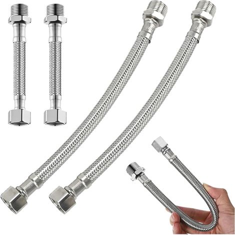 4 Pièces Tressé Acier Inoxydable Rallonge Lavabo Tubes, 10/30cm Tuyaux De Raccordement Flexibles Robinets, 3/8" Tuyau Blindé En Tressé Acier Inoxydable, Pour Cuisine Salle De Bain (1/5)