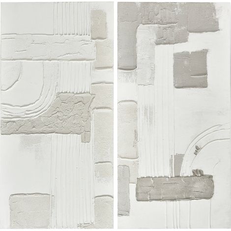 tableau abstrait relief blanc gris et beige pour décoration murale - blanc relief gris beige doux (1/3)