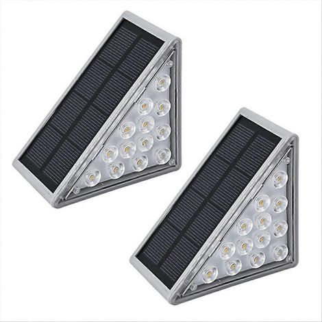 Lot de 2 lampes solaires d'escalier extérieures, sans fil, résistantes à la pluie, grises, pour un éclairage d'ambiance. Couleur : blanc.-AquaForge (1/5)