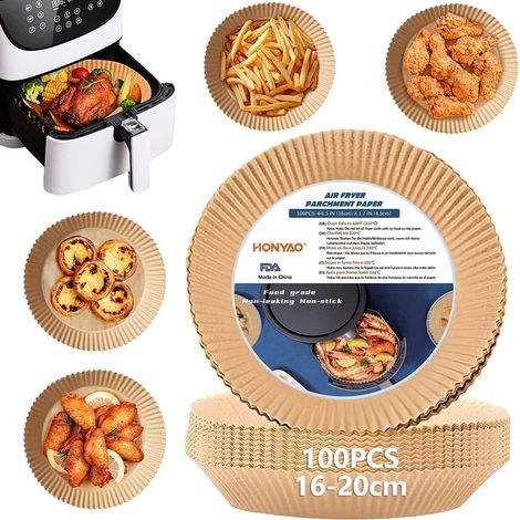 Papier de cuisson pour friteuse à air chaud, 16-20 cm, 100 feuilles rondes antiadhésives jetables (1/5)
