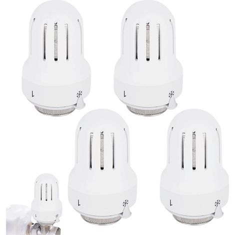 Tête thermostatique blanche (M30 x 1,5) : 4 pièces de vanne de radiateur en matériau durable, régulation intelligente de la température, fonction antigel et réglable, adaptée au bureau à domicile (1/4)