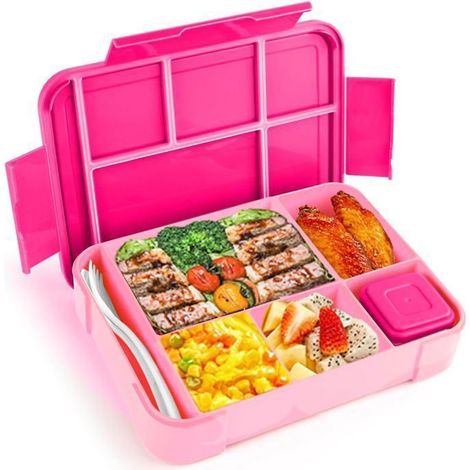 Boîte à Lunch 1200ml à 5 Compartiments,Bento Anti-fuite Avec Couverts Inclus,Compatible Micro-ondes - Rose