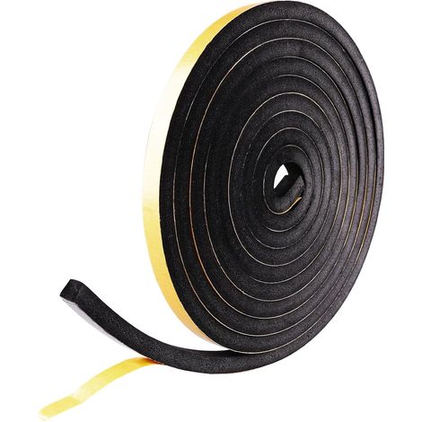 Foam Rubber Seal Strip 12mm (Width) x 10mm (Thick) Self Adhesive Seal Strips for Doors and Windows, Waterproof, Soundproofing (Black)