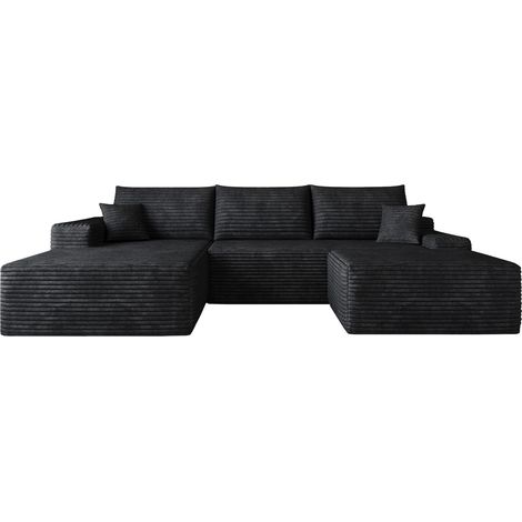 Divano angolare modulare 270 cm in tessuto nero con chaise longue e schiuma HOMVRA (1/5)