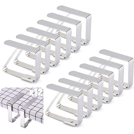 12 pinzas para mantel, ajustables, de acero inoxidable, antideslizantes, 8x7 cm, para cocina, jardín, picnic, boda. (1/5)