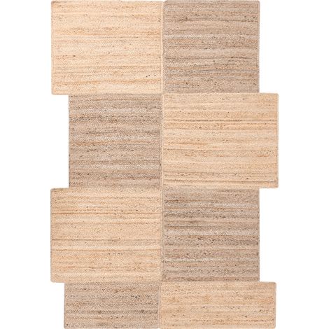 Alfombra de yute asimétrica 160 x 230 cm trenzada estilo rústico salón dormitorio beige Sangli