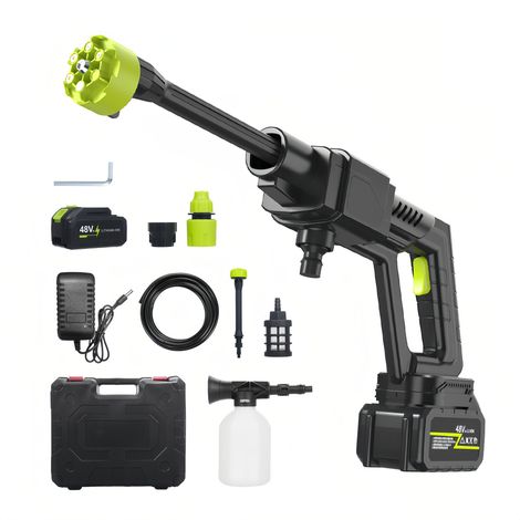 Nettoyeur haute pression sans fil 300 W, Nettoyeur de voiture haute puissance, buse 6 en 1 avec 2 piles rechargeables, pour Voiture, Vélo, Terrasse, Fenêtre et Jardin, livré avec un tuyau de 5 m (1/5)