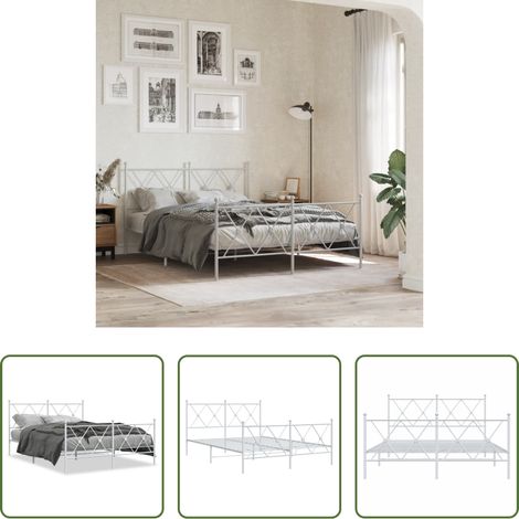 vidaXL Lit métallique - Cadre de lit métal sans matelas et pied de lit blanc 137x190 cm (1/5)