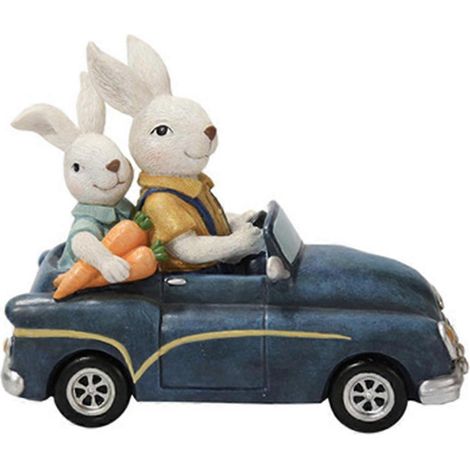 Osterdekoration Auto Hase Kaninchen Statue Ornamente Vintage Rustikale Mikrolandschaftsfigur