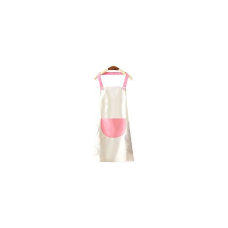 Tablier de cuisine imperméable et anti-huile, style dessin animé mignon, couleurs vives, gris avec poche rose, idéal pour la cuisine familiale et le restaurant. (1/5)