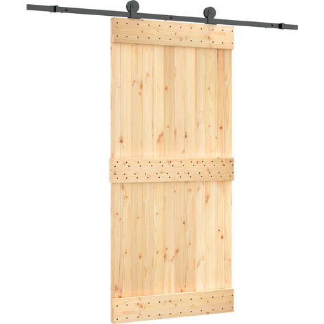 Sliding Door Natural and Black 95 x 210 cm Solid Pine Wood vidaXL (1/5)