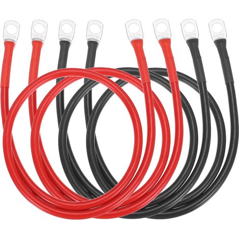 4PCS Câble De Batterie 8 AWG, 2ft Câbles Naturel Cuivre pour Onduleur avec Embouts À Oeil 5/16" pour Bateau Solaire Voiture Camping-Car, Rouge Noir (1/5)