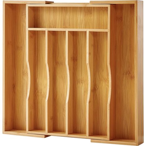 Organisateur de tiroir de cuisine extensible en bambou pour couverts et argenterie de cuisine (naturel) (1/5)