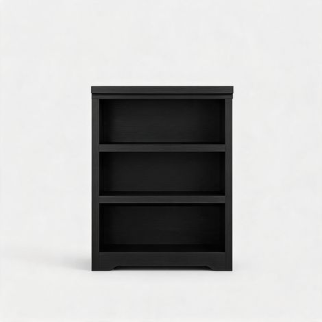 Bibliothèque Noire Embossée 3 Niveaux, Style Ferme, Étagères Réglables (1/5)